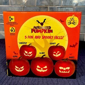 Automated‎ Pumpkin 5 Different Fun Spooky Faces Built in Speakers LEDs Recharge!